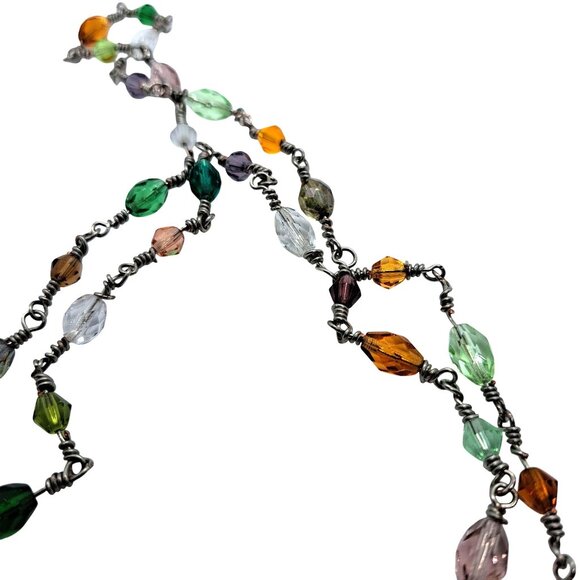 Long glass beaded necklace with wrapped loops - Picture 3 of 5